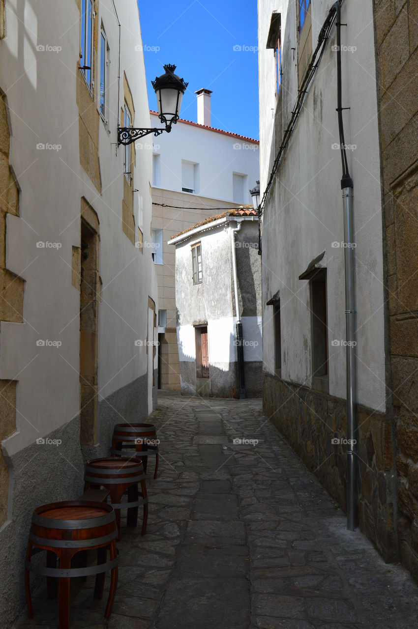 Typical street in Noia, Galicia, Spain.