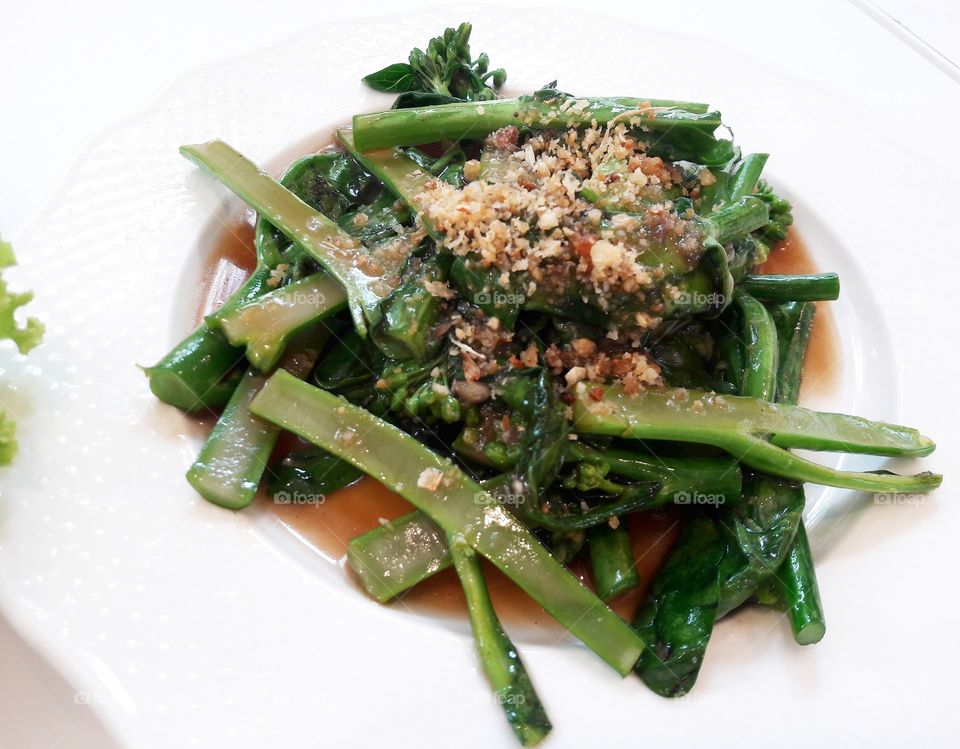 Fried kale with oyster sauce
