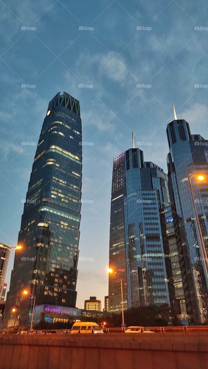 This is a set of high-rise architectural nightlife pictures of CBD city business circle