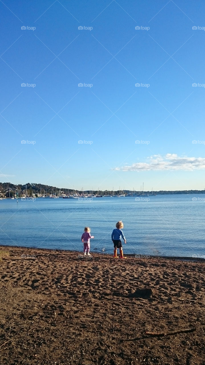 Lake with kids