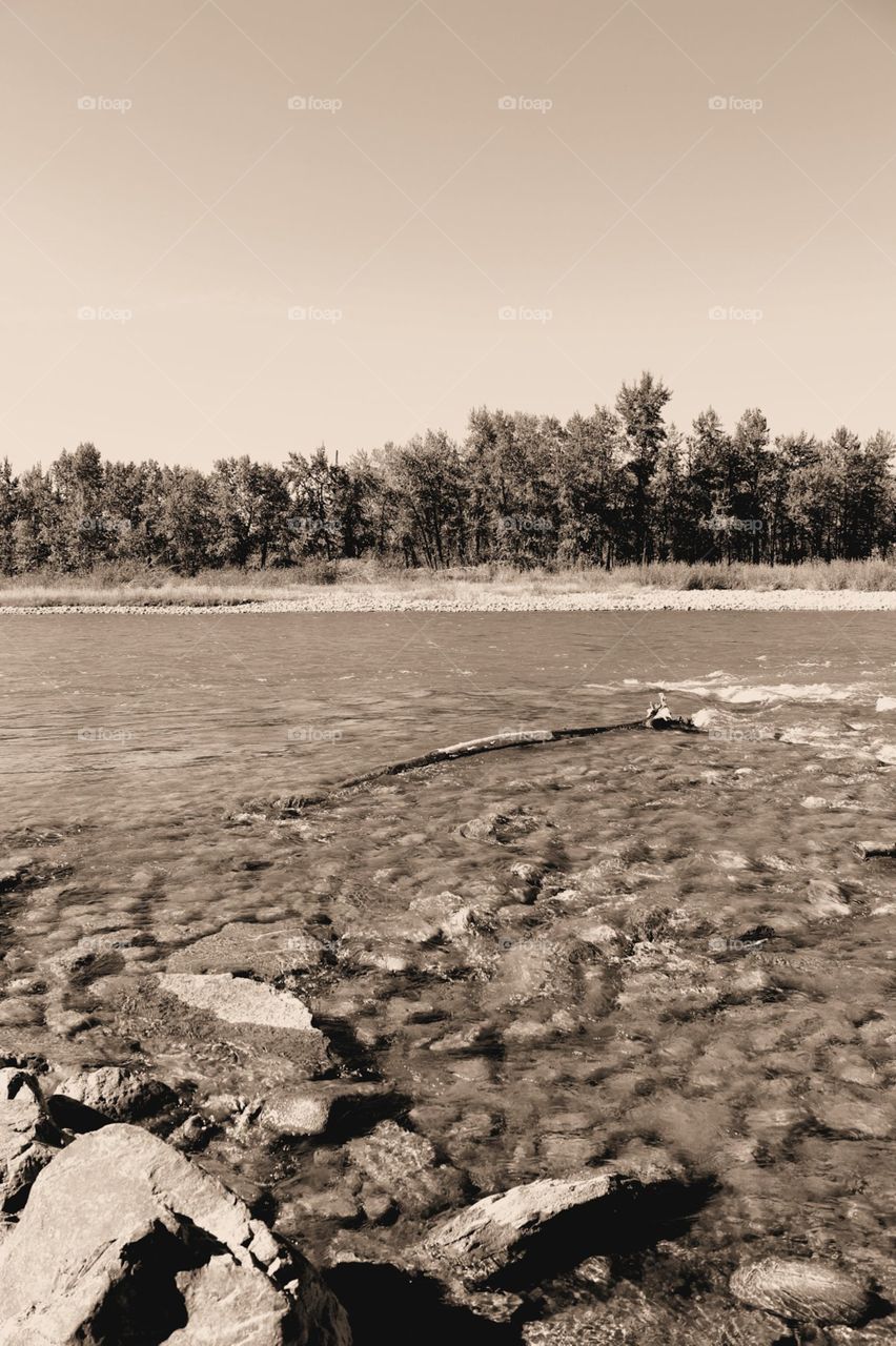 shallow water in the bow river, Calgary, Alberta