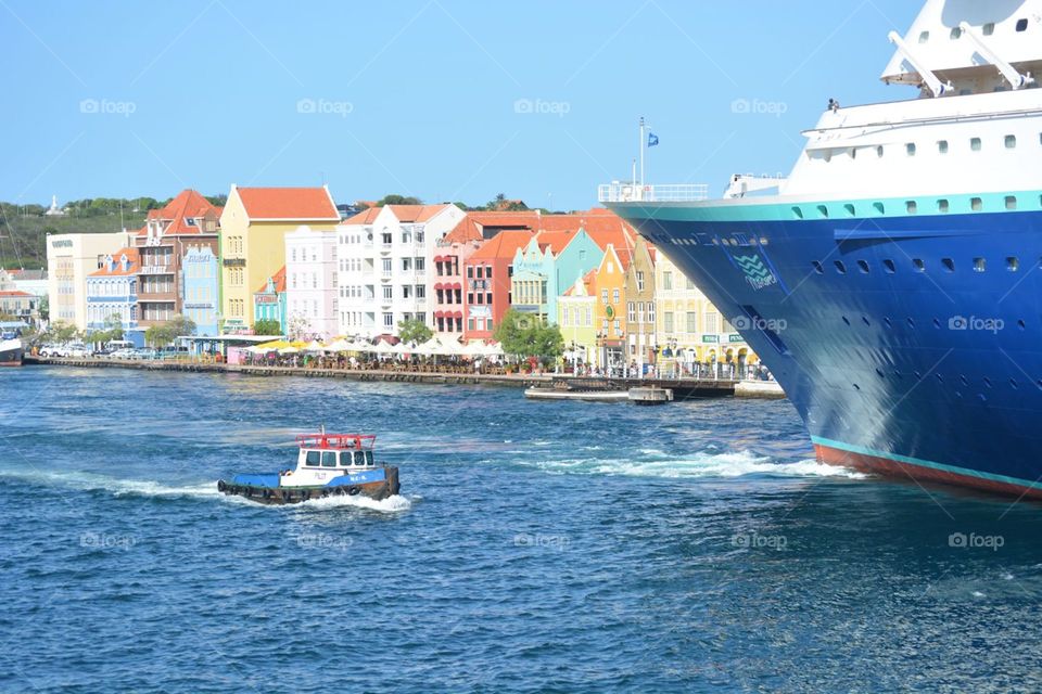 Cruiseship leaving Punda. Cruiseship is leaving Punda, Curacao, Dutch Antilles
