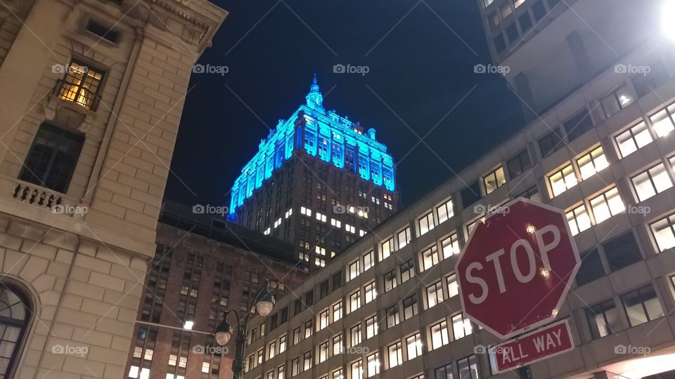ice blue top city building
