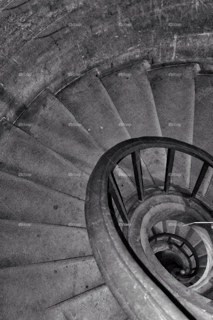 Nautilus Stairs at Pantheon. Spiral stairs leading to Toilettes inside the Pantheon in Paris
