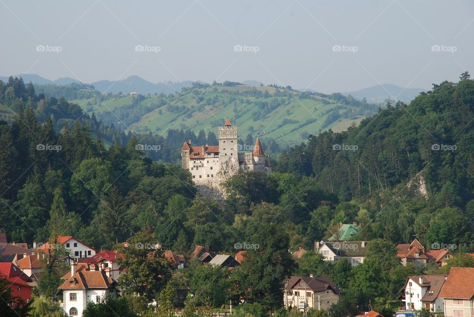 village of bran with dracula's castle, transylvania, romania