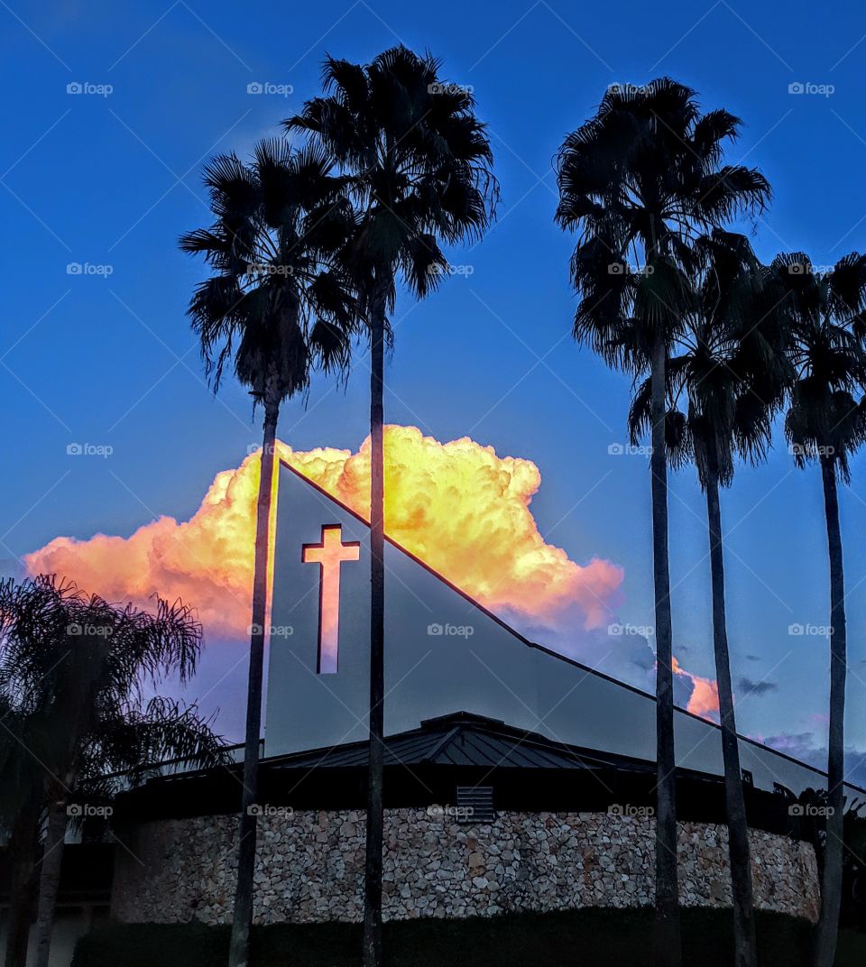 beautiful cloud formations over Catholic Church