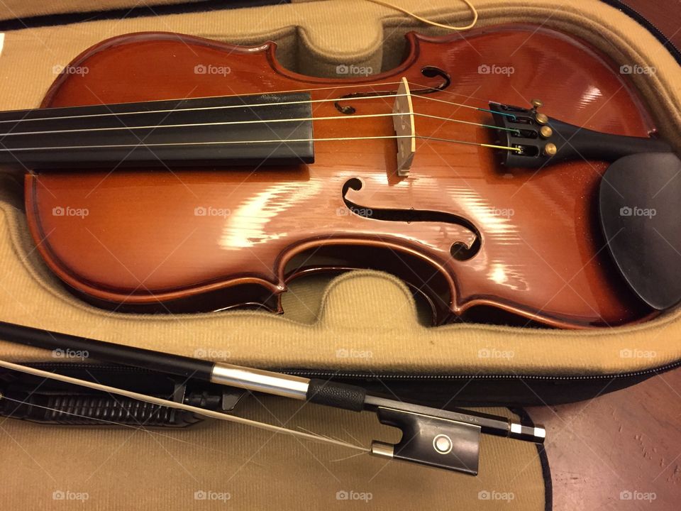 High angle view of a violin