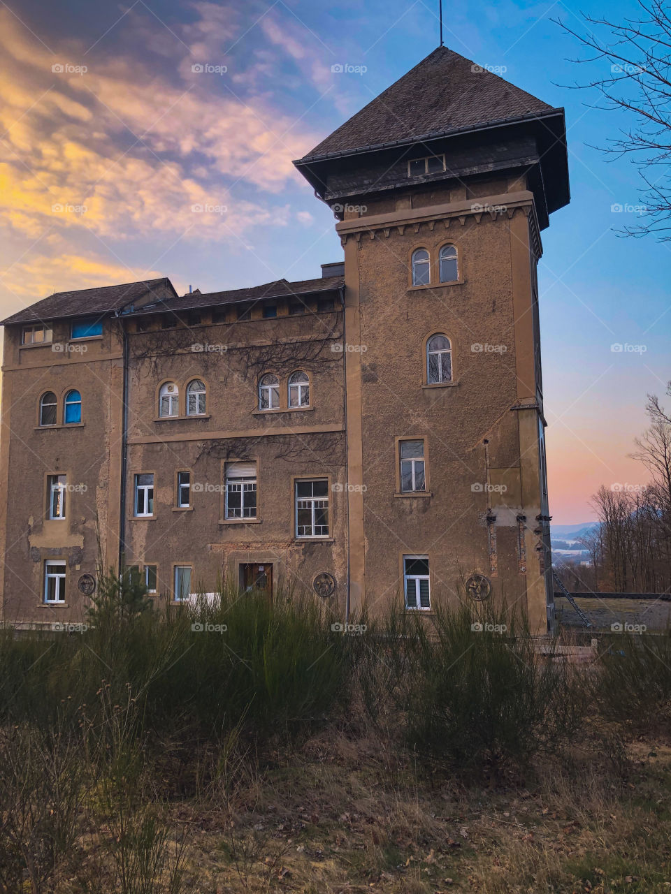 Castle Building at Sunset 