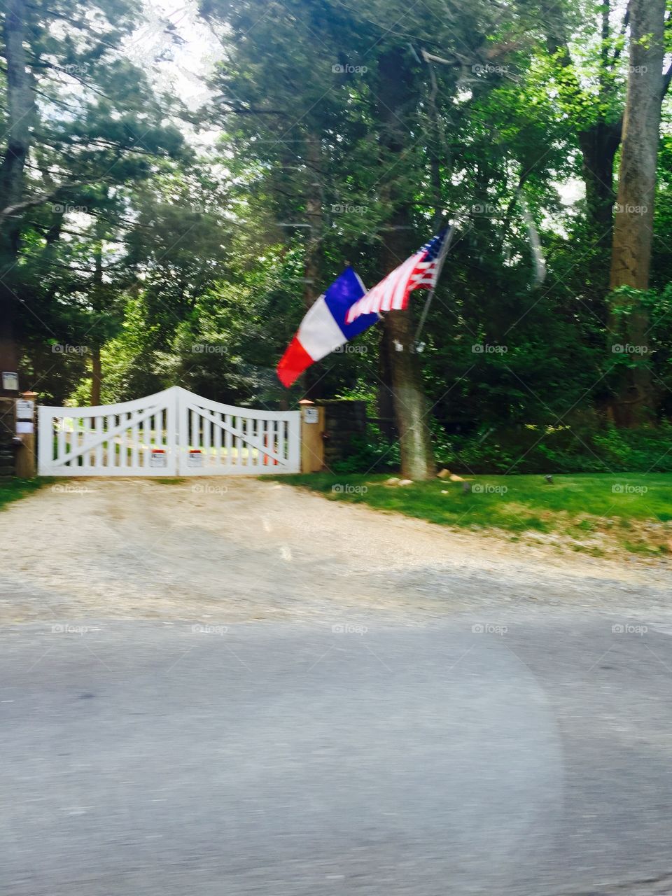 American Flag white gate gravel road Virginia
