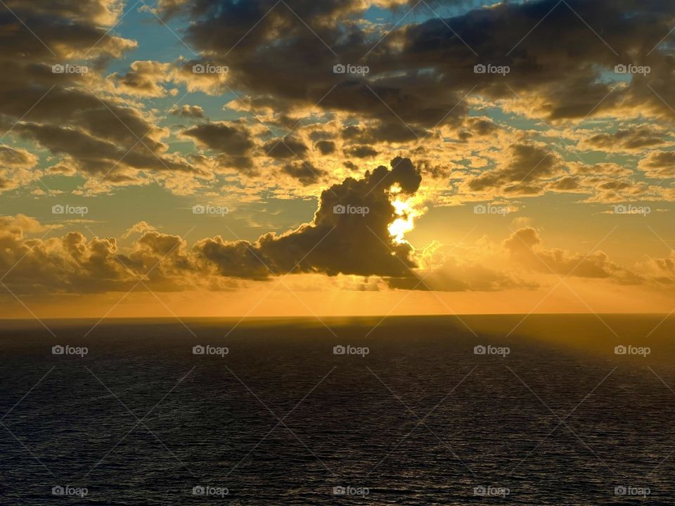 Beautiful sunrise over the Pacific Ocean from the Makapuu Point Lighthouse Trail in Waimanalo Hawaii 