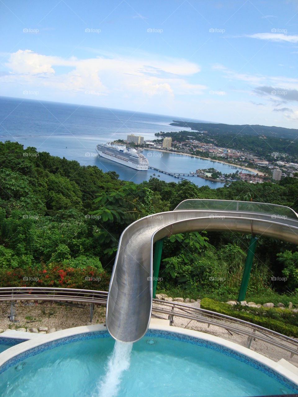 water slide and cruise ship