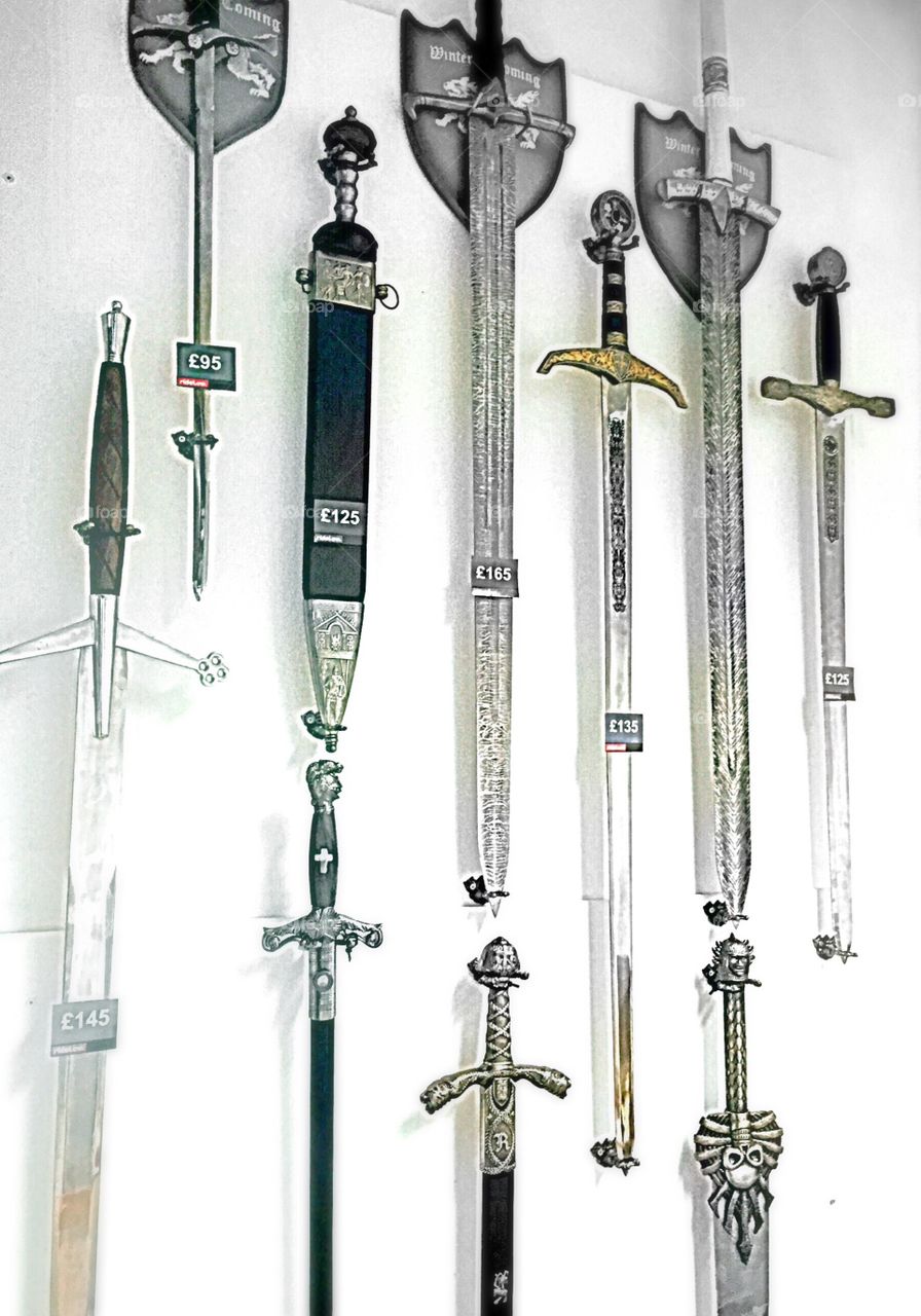 Sword display. Sword display in shop.