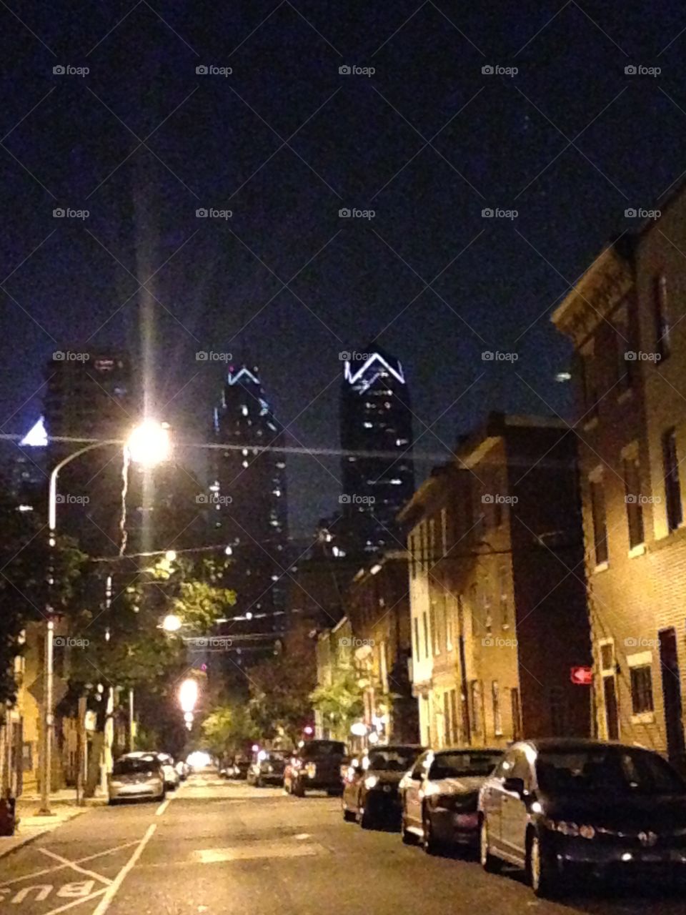 Night. Skyline of center city Philadelphia after midnight