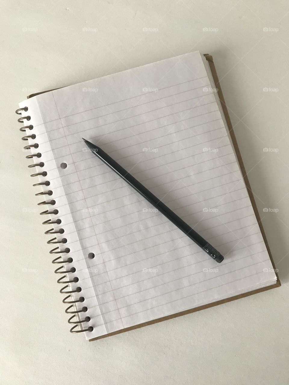 Writing notes in the spiral notebook with black pencil, lined page 