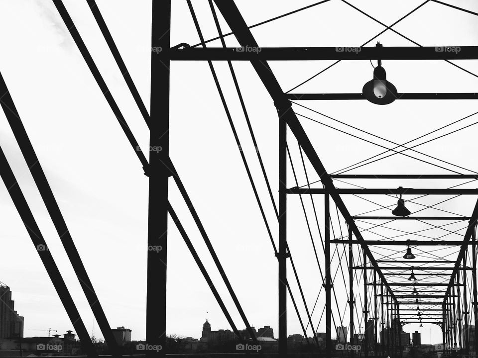 Lines in old architecture and city silhouettes in black and white.