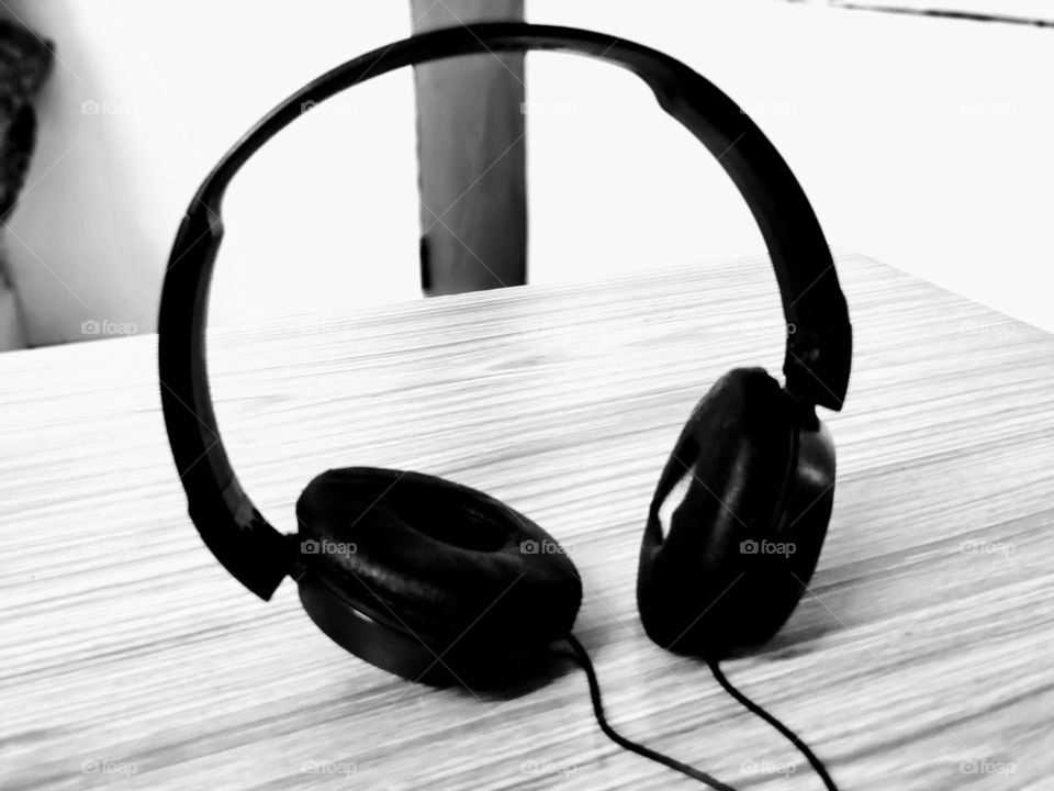 Headphones in black white filter
