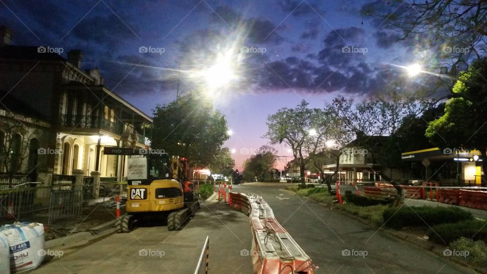 Camden NSW by night, traffic light installation.