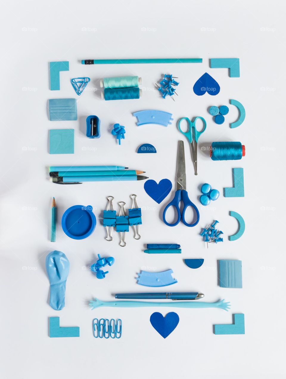 Baby blue theme flatlay.