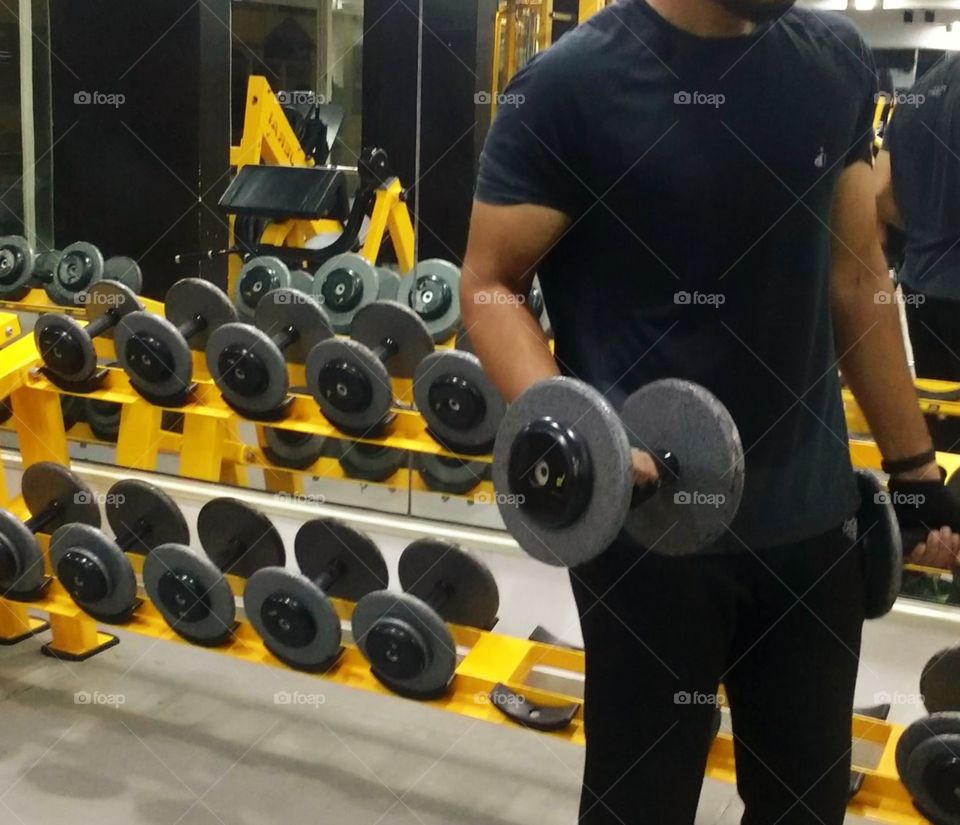 working out in the gym...