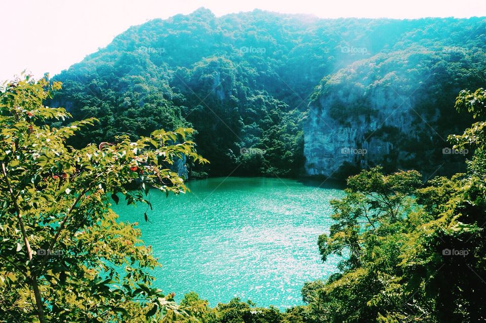 Green lagoon inside the sea