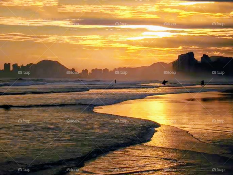 Sunset on the beach of Guarujá- Brazil