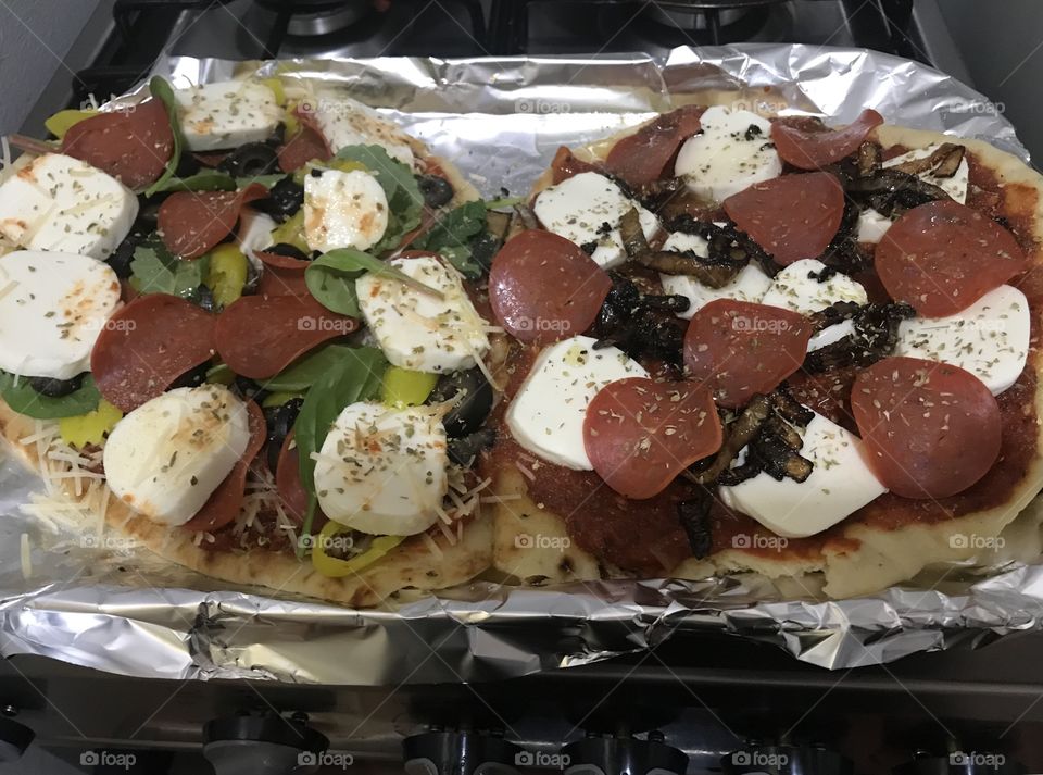 Home made naan bread pizza