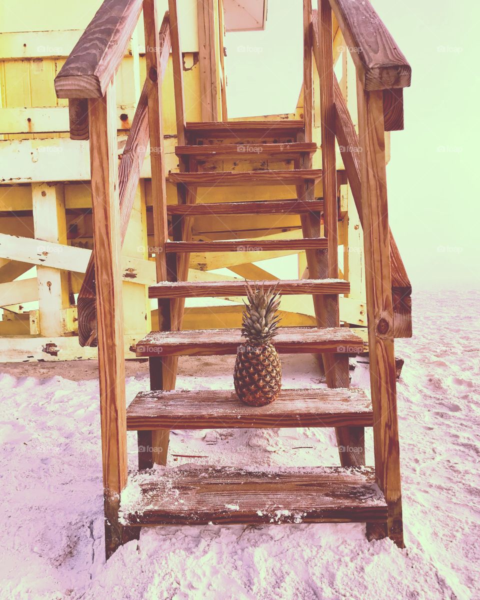 Pineapple on stairs-1977 filter