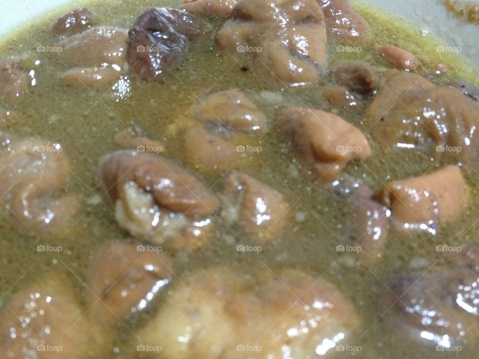 Pork intestine curry. 