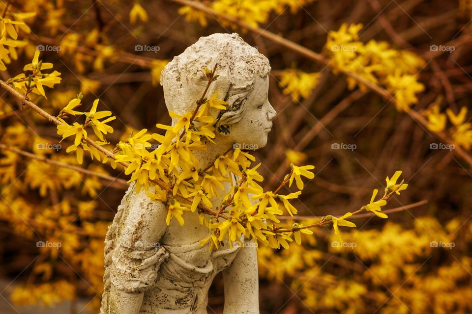 Goddess Statue in a Yellow Garden