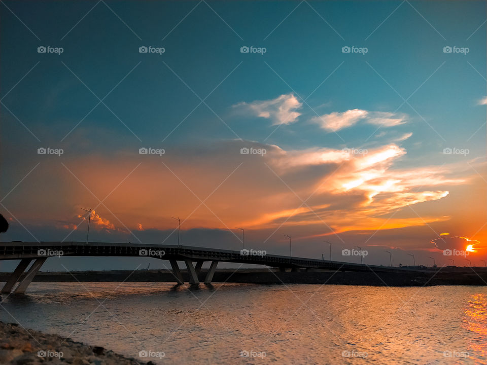 Bridge & sunset at Pantai Indah Kapuk (PIK) Jakarta, Indonesia