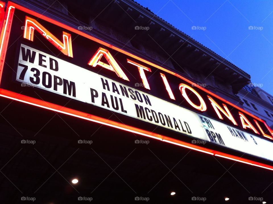 Hanson at the National. The marquee outside the National in Richmond, VA.