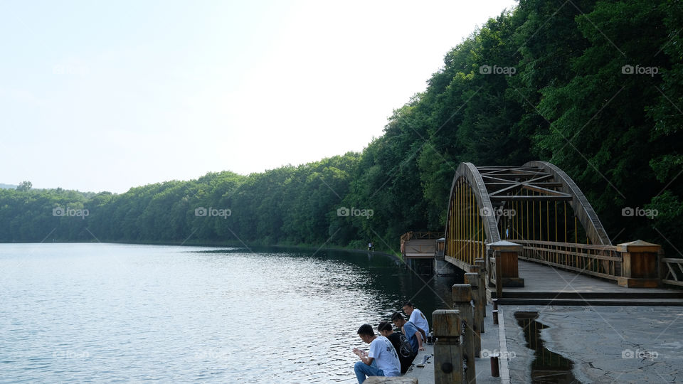 a verdant volcanic lake