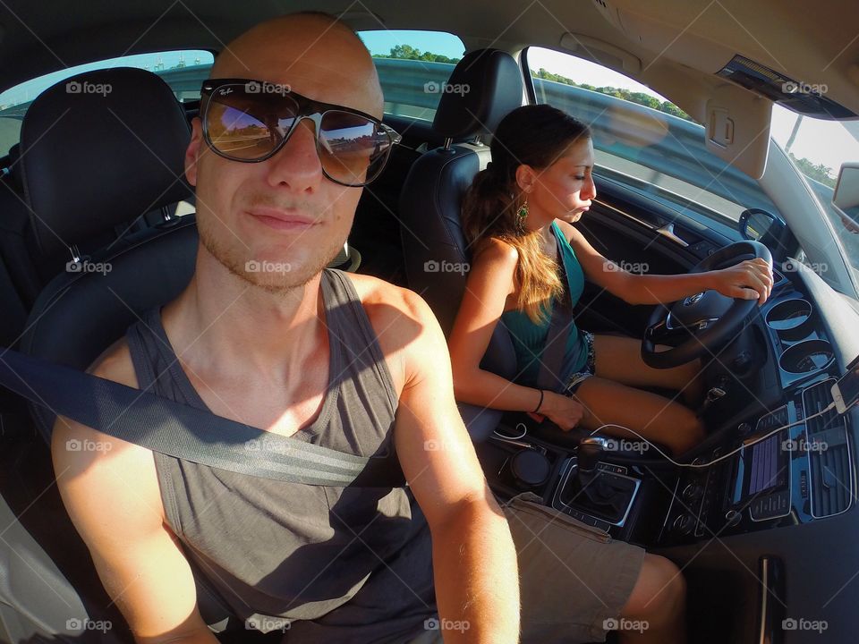 Portrait of couple in car