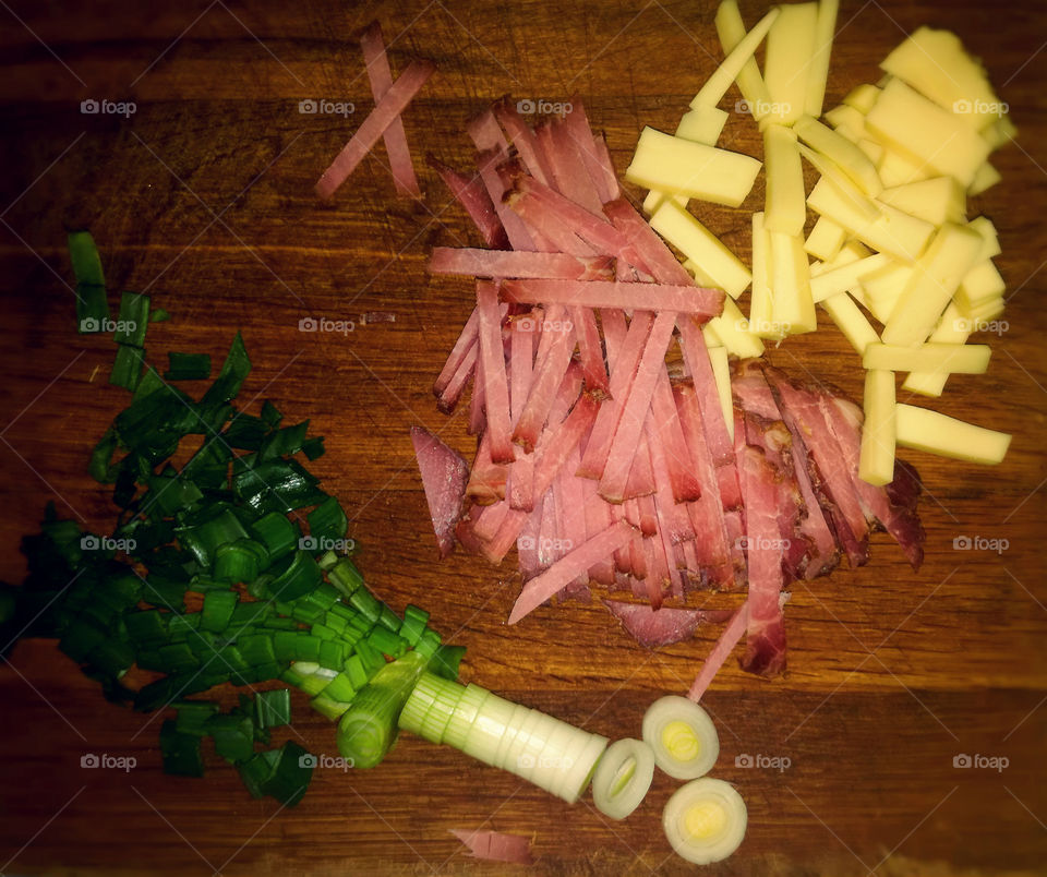 onion, chesse and ham. dinner time