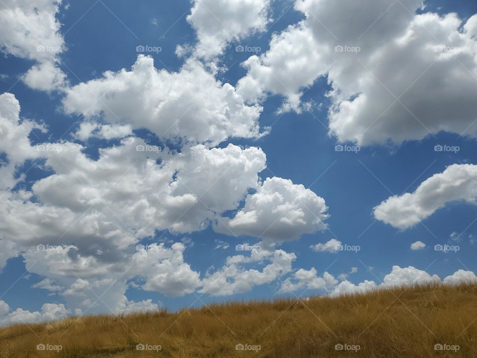 clouds over a dry golden color grass hill