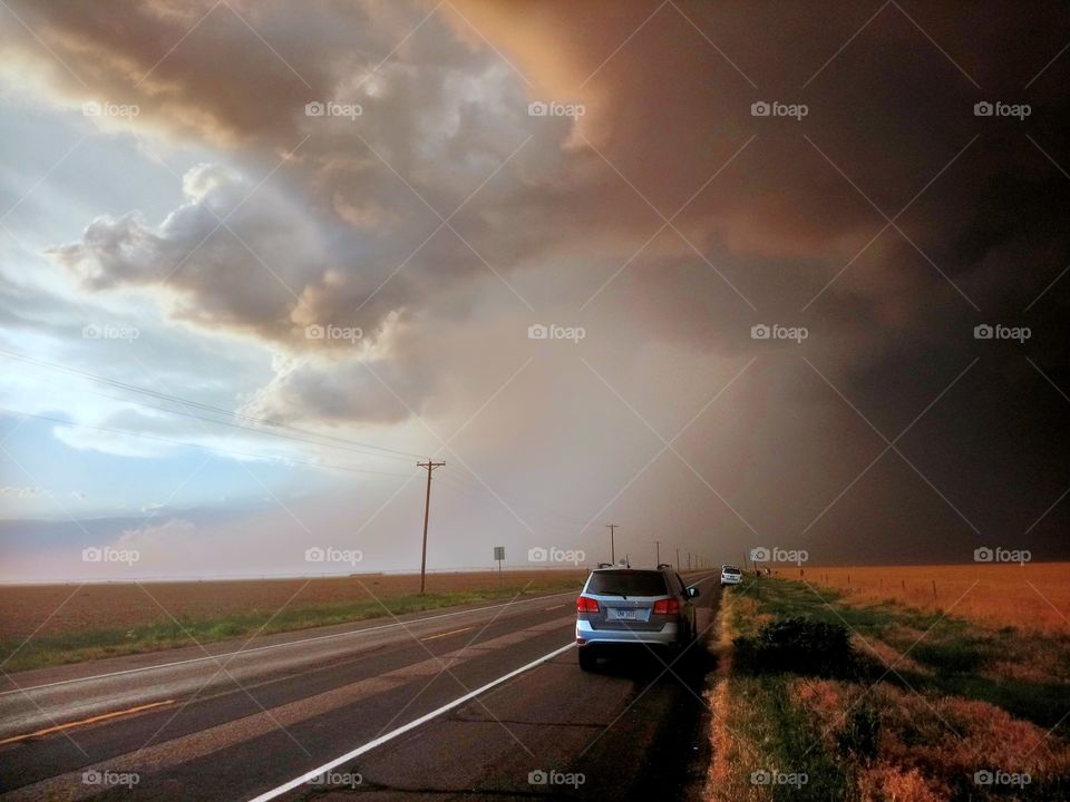 Colorful supercell thunderstorm in the Texas panhandle. Photographed during a stormchase.