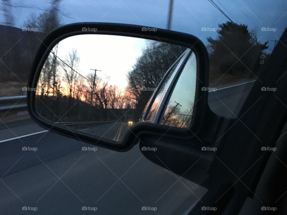 Sunset in the rear view mirror 