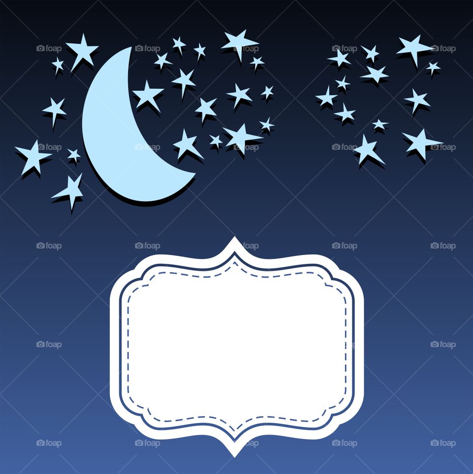 night sky with crescent moon and stars illustration with blank copy space