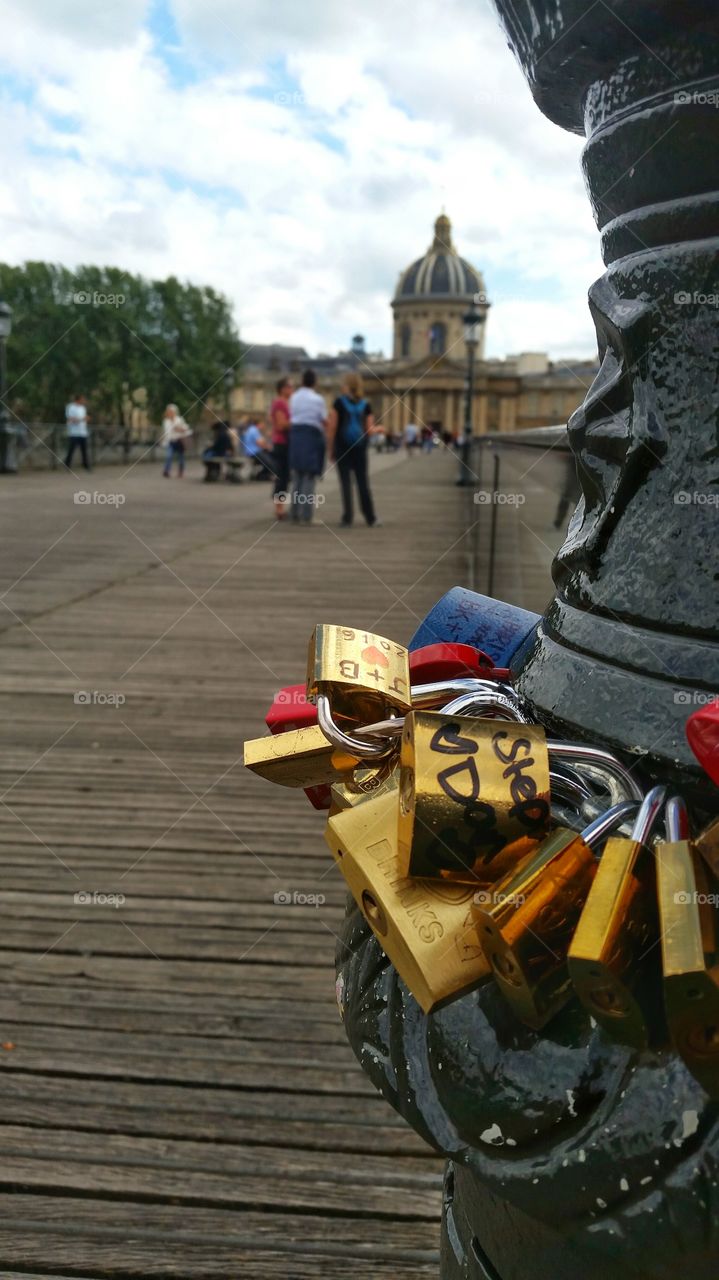 Locks on a bridge in Paris, France