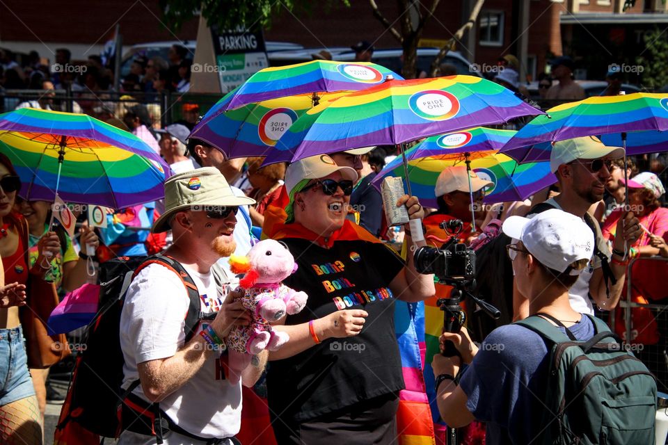 Happy crowds on a pride parade