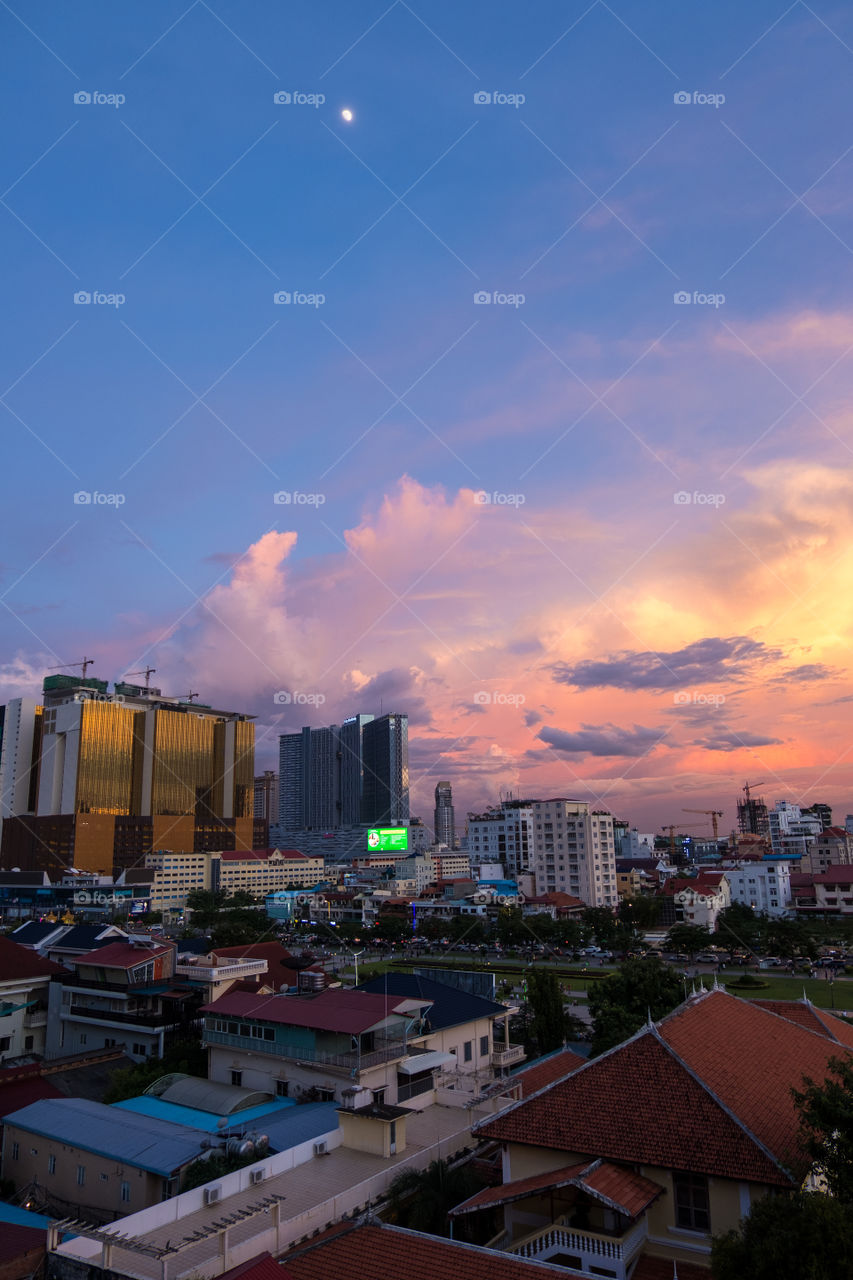sunset in Phnom Penh city
