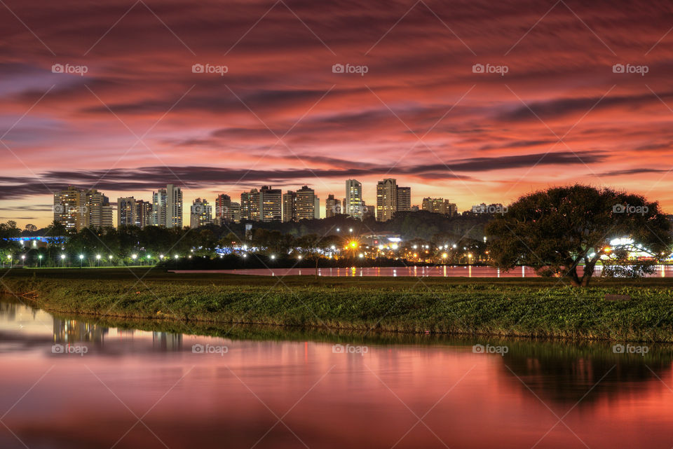 Sunrise vs Sunset - Barigui park in Curitiba Parana Brazil.