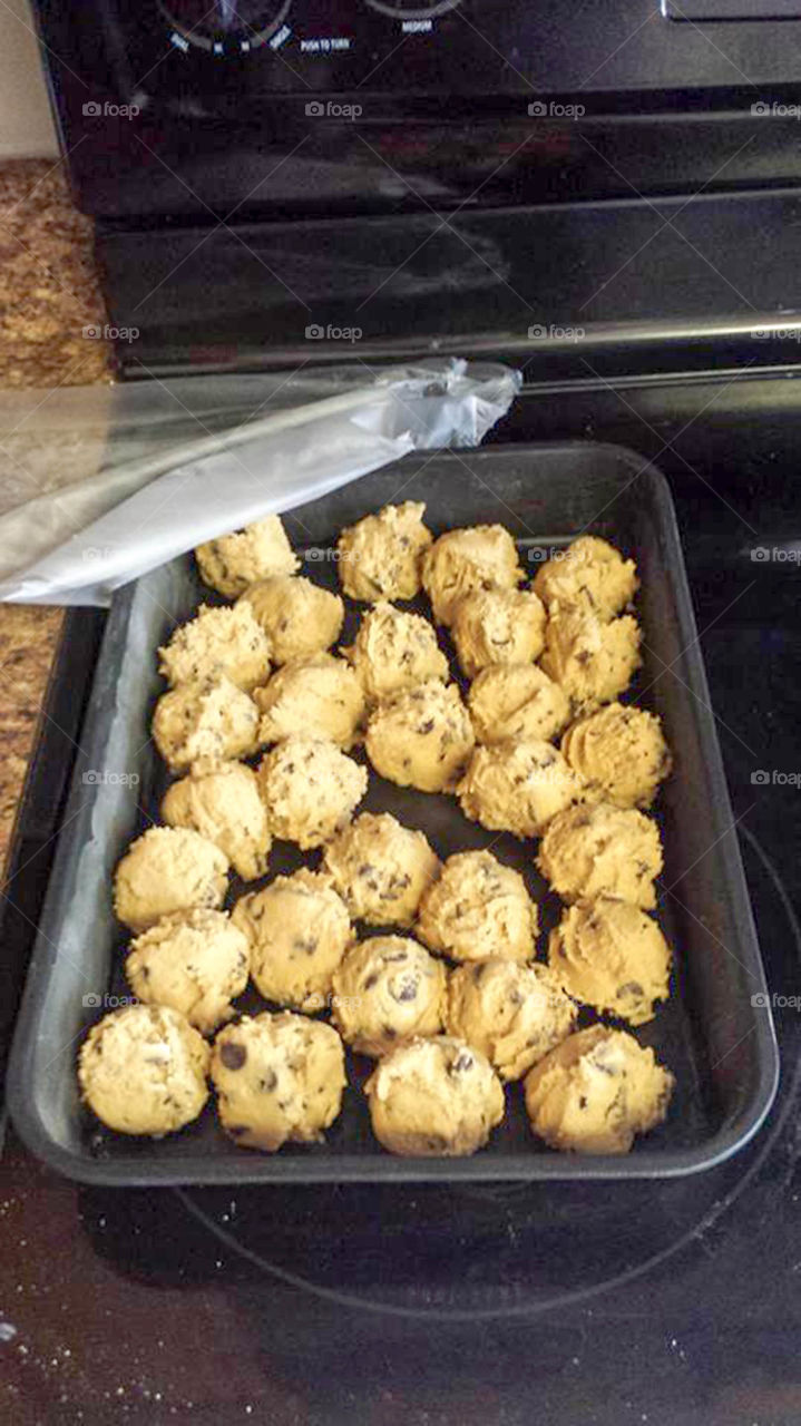 cookie dough balls. chocolate chip cookie dough balls ready for baking