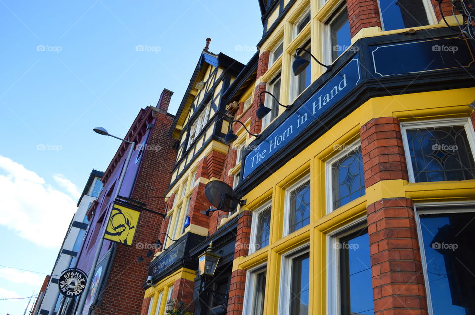 building with yellow elements