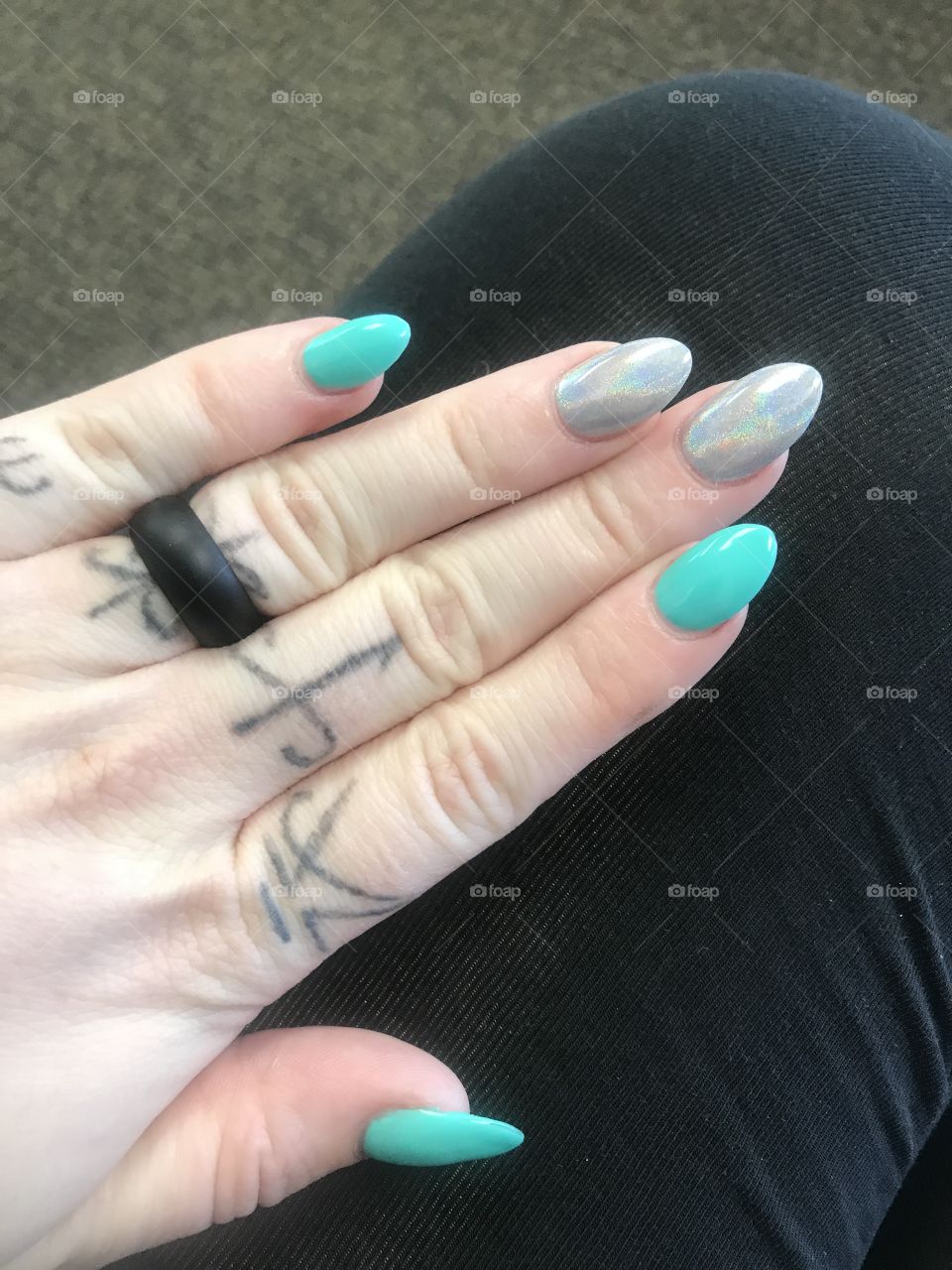 Holographic and teal nails
