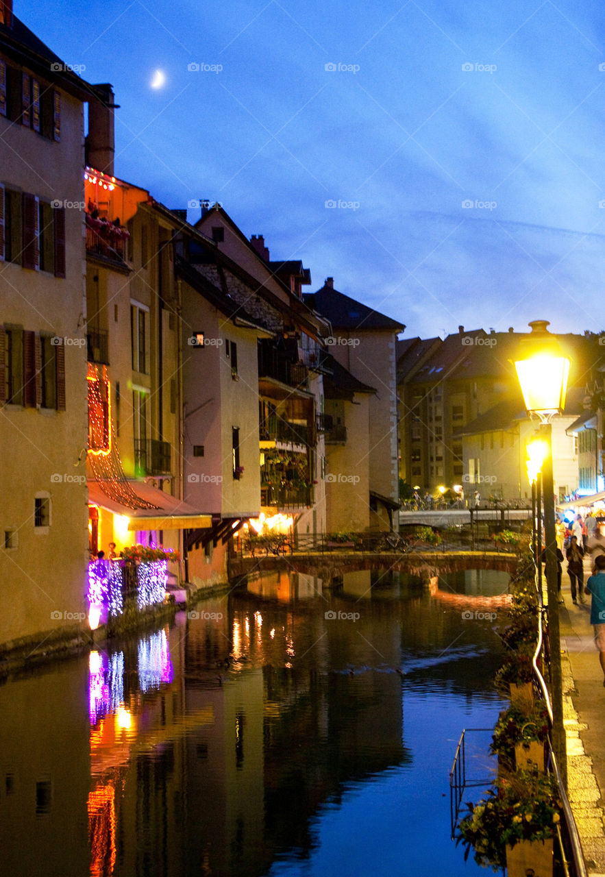 Scenic view of a canal at sunset