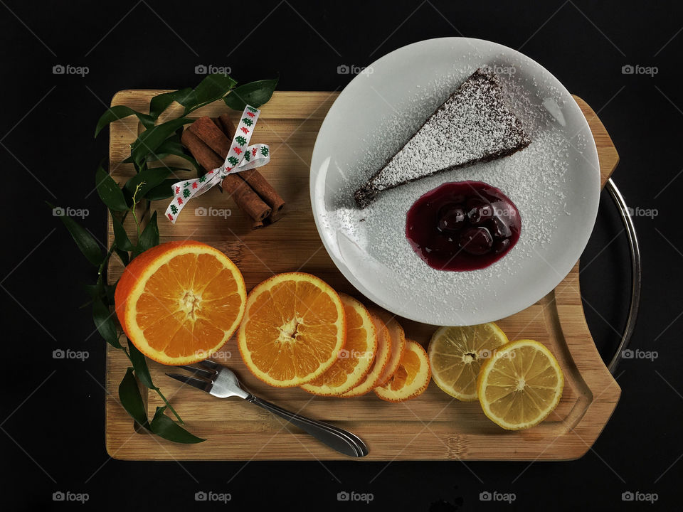 Sweet cake and fruits