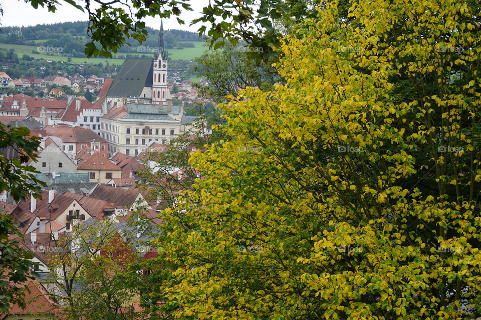 Autumn is coming in Česky Krumlov ... trees are beginning to turn golden yellow 💛