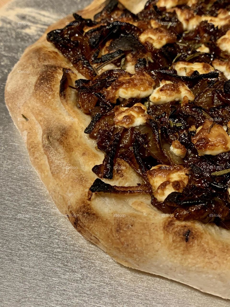 Homemade caramelized onion pizza