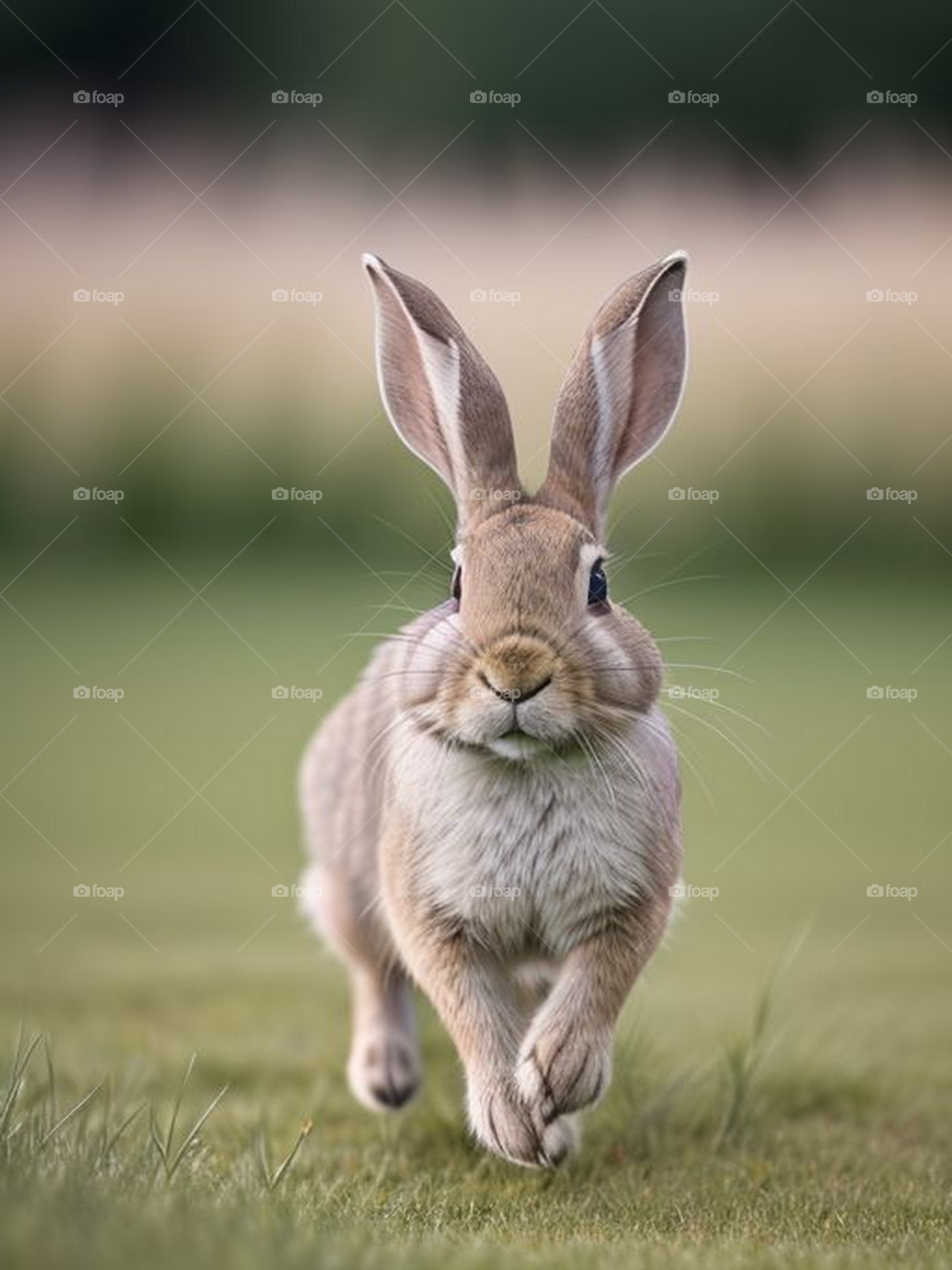 A beautiful rabbit running through the grass